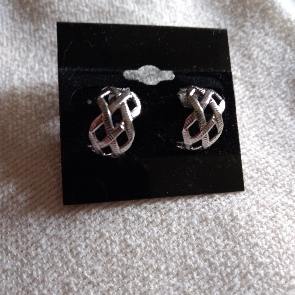 Basket-Weave Silver Tone Earrings